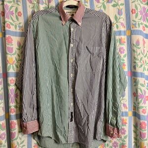 Men’s Vintage Tommy Hilfiger Green And Blue Colorblock Striped Button Down Shirt